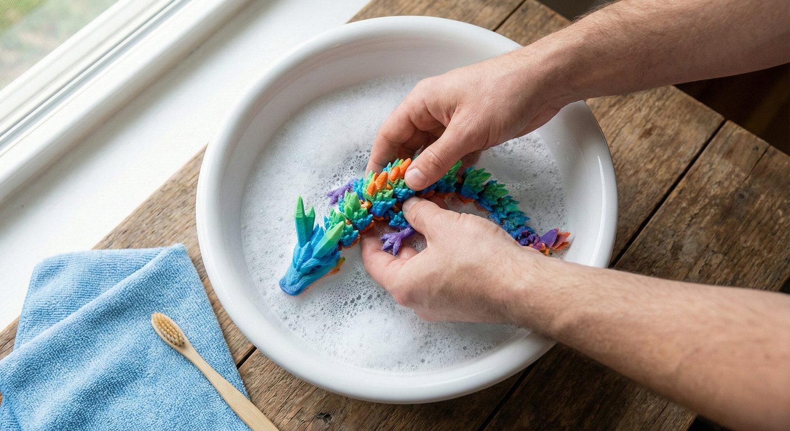 How to Clean 3D Printed Toys - A dragon gets washed